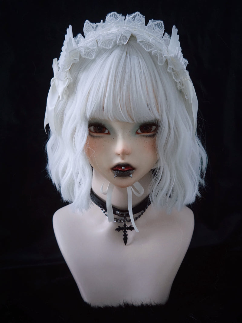 White Lace Angel Wing Gothic Lolita Hairband - image 2