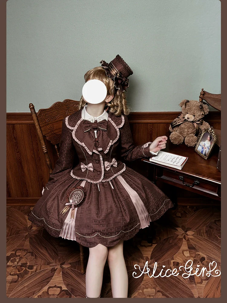 Bear Chocolate Slab - Classic Lolita Pleated JSK & SK Dress, Side Zipper - image 58
