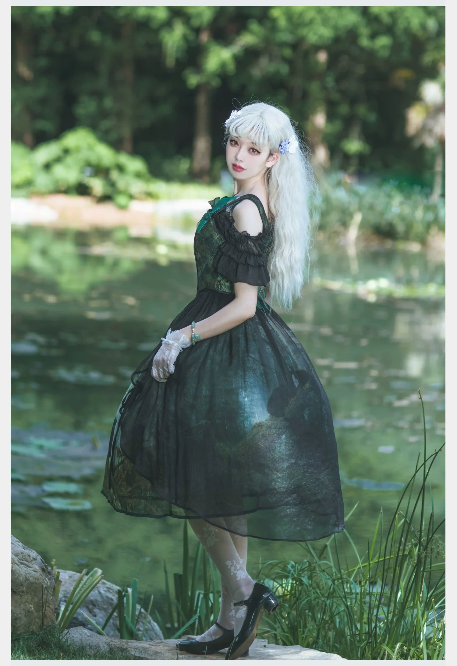 Cyan - Morning of Pine Forest - Elegant Lolita Bear Print Skirt - image 17