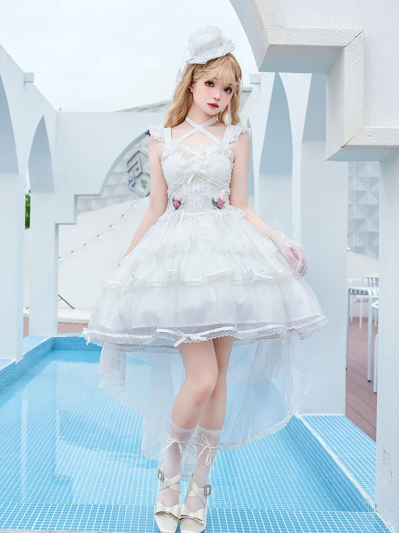 Ballet Maiden - Classic Lolita Four-tiered Hem JSK Dress with Rose Details - image 3