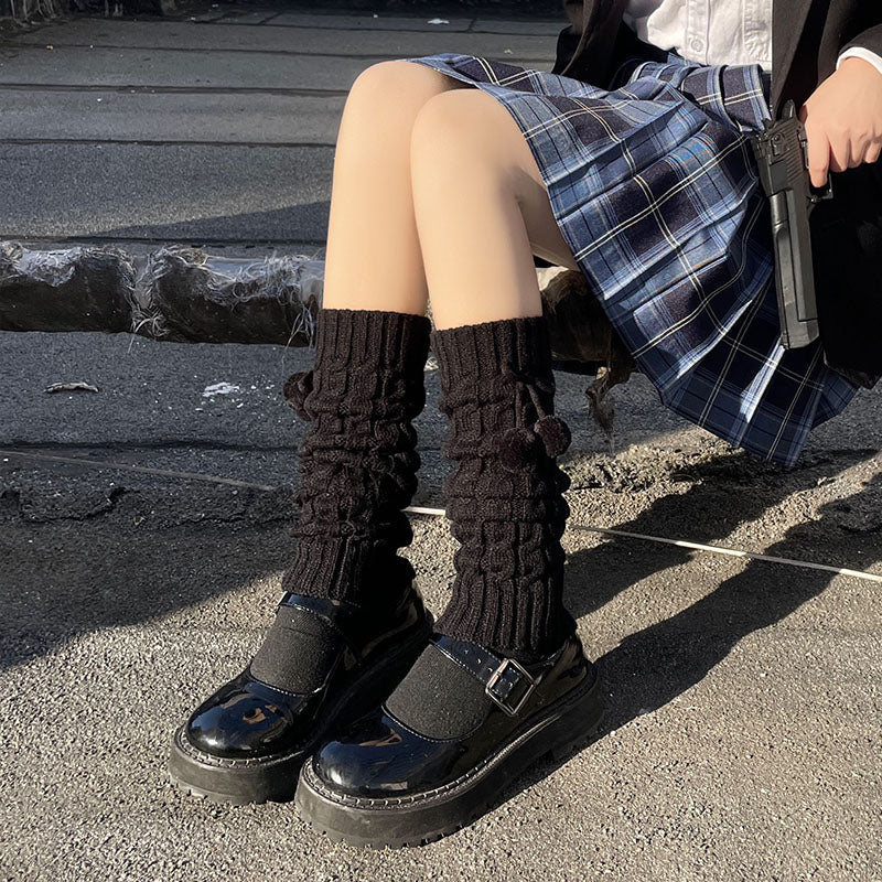 Cute Lolita Leg Warmers Winter Knitted JK Pile Socks - image 16