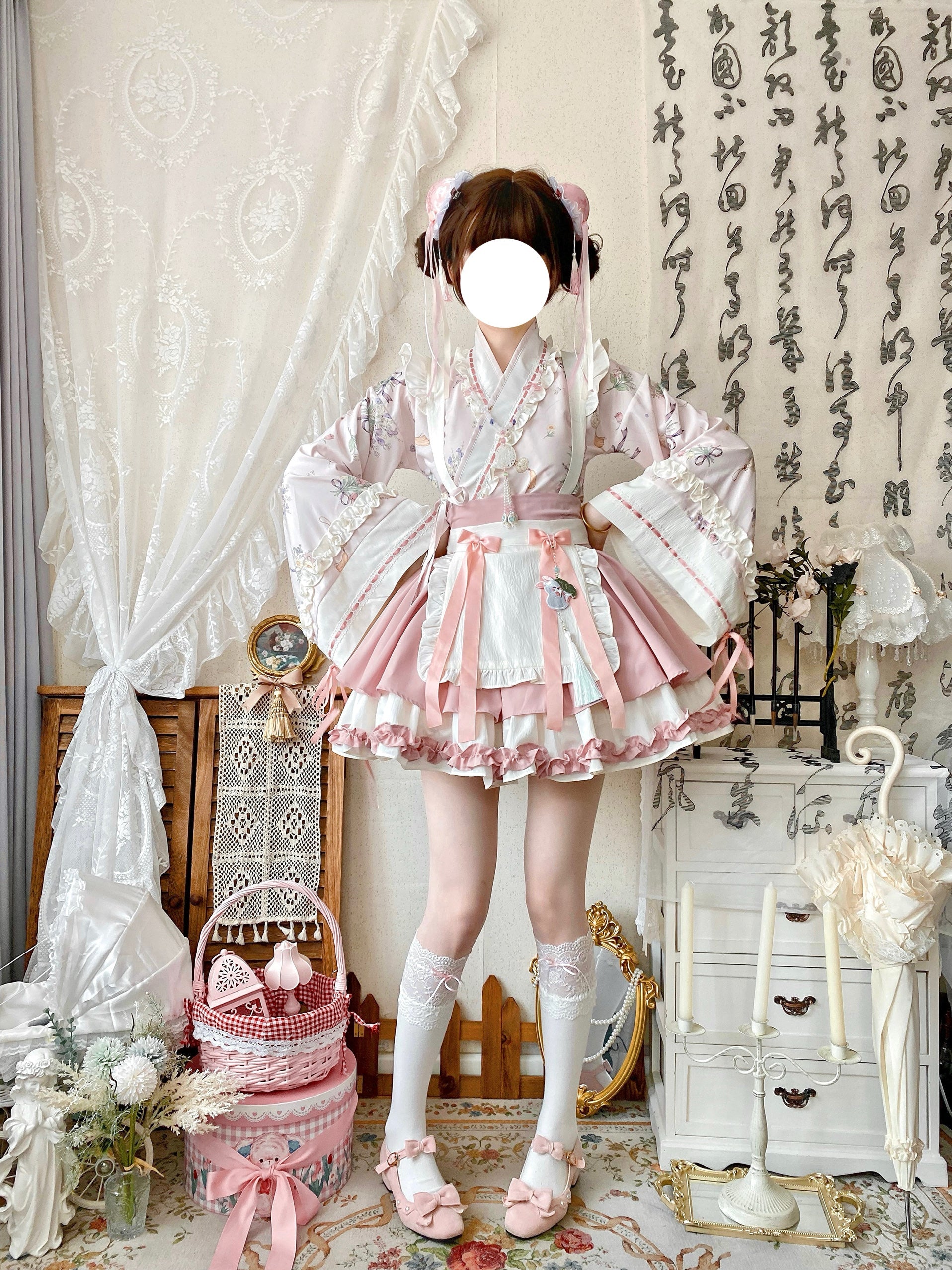 Little Herbalist - Han Lolita Skirt Outfit with Cross-collar Blouse and Apron - image 6