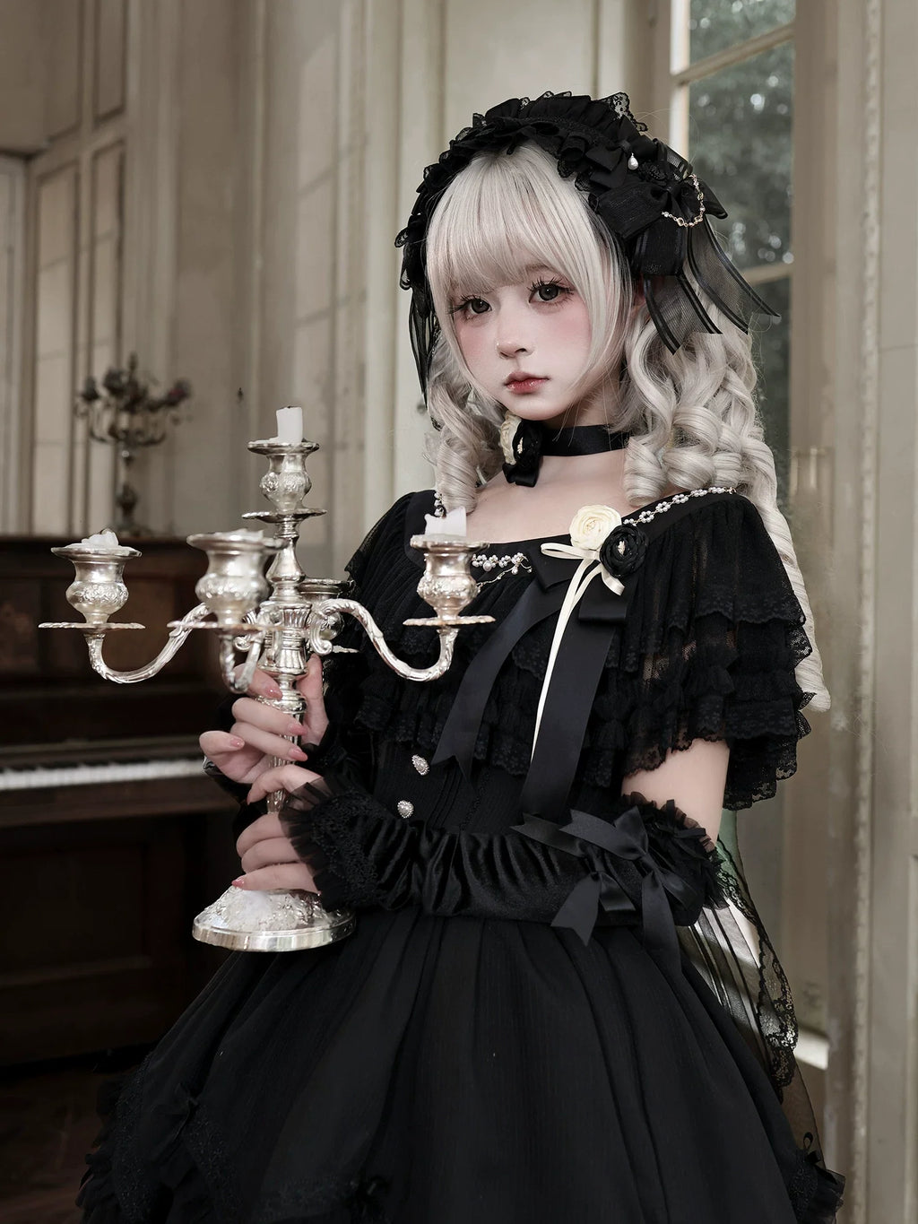 Unnamed Dusk Poem - Classic Lolita OP Dress, Tulle Skirt with Cross Accent and Accessories - image 7