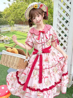 The Bear's Strawberry Field - Daily Lolita OP Dress With Petal Collar & Bear Strawberry Print and Accessories - image 10