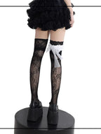 Wuxiaoliu Gothic Lolita Lace Stockings with Bow Garter - image 3