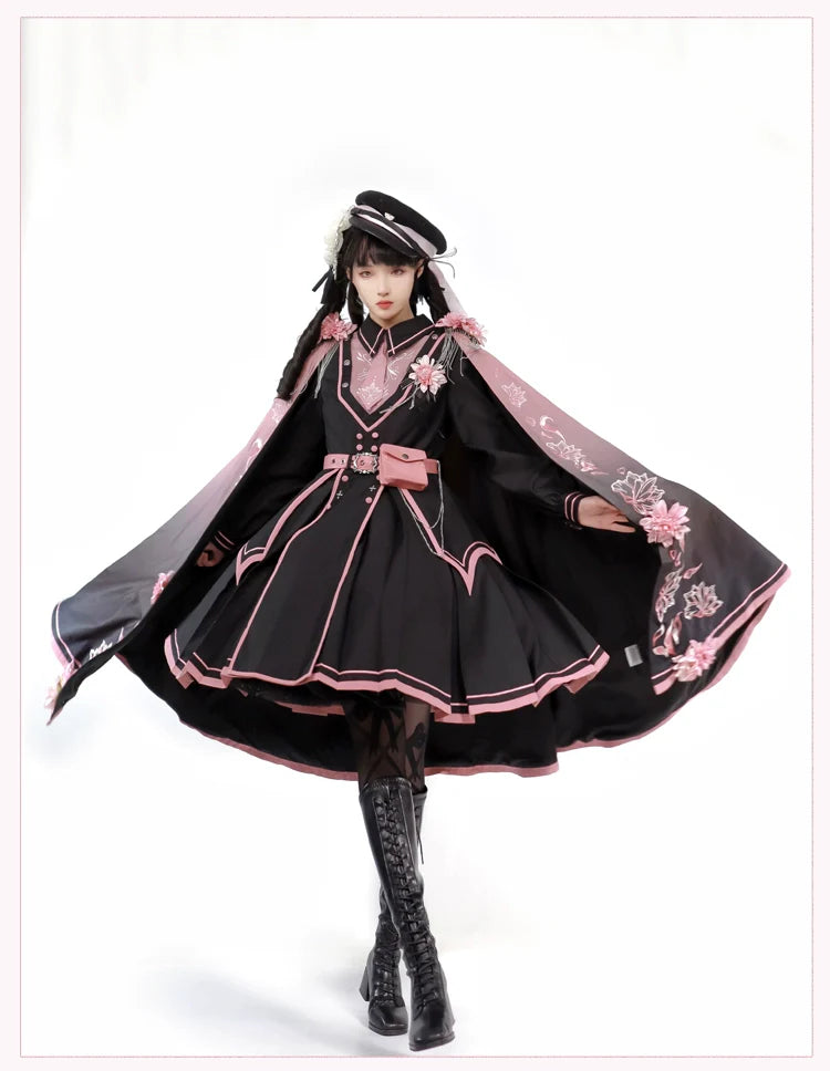 Chunlv Dark Pink Military Lolita OP Dress and Cloak - image 23