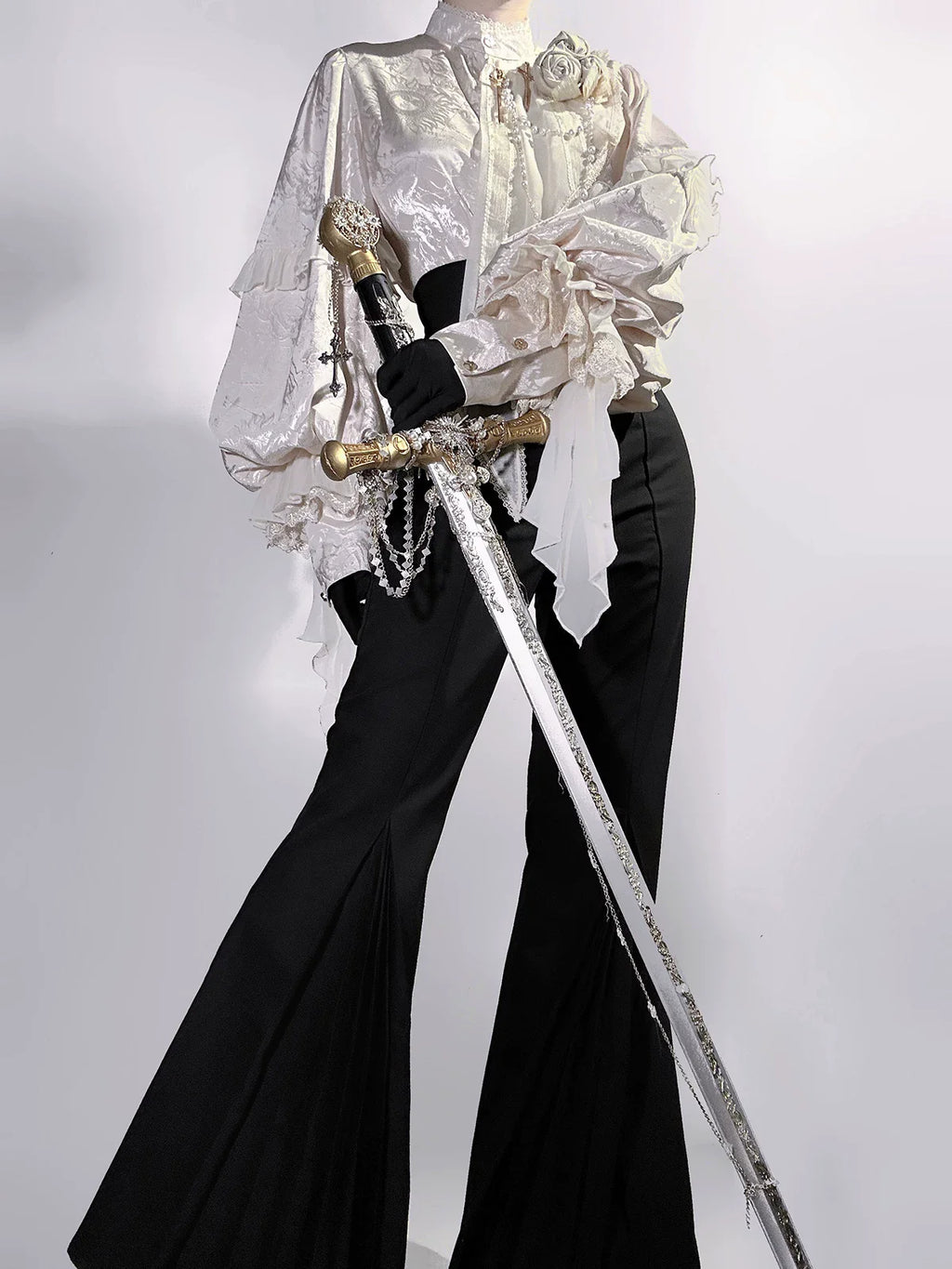 Rose and Sword - Ouji Lolita Jacquard Blouse & High Waist Pants Suit - image 11