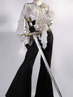 Rose and Sword - Ouji Lolita Jacquard Blouse & High Waist Pants Suit - image 11