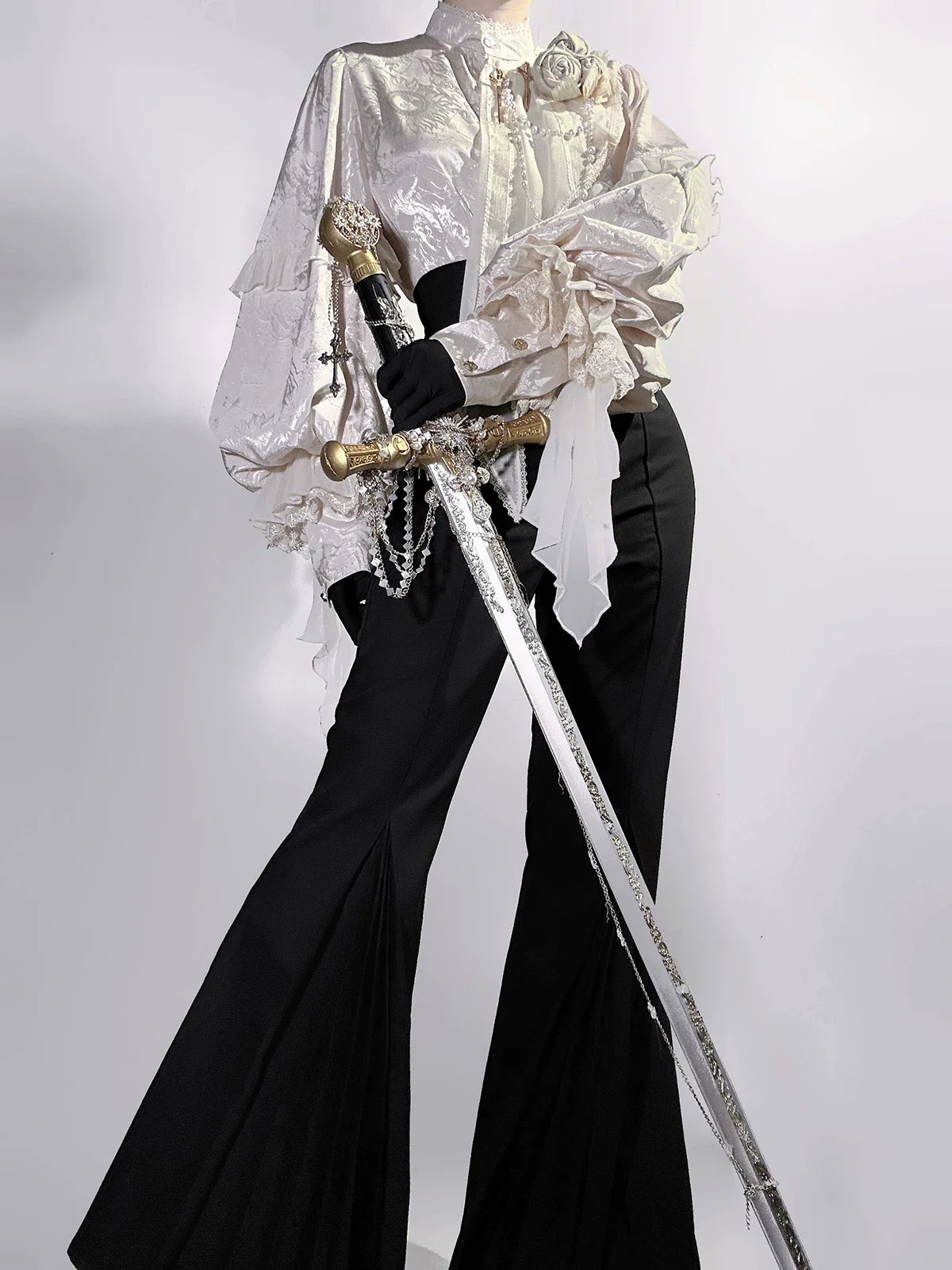 Rose and Sword - Ouji Lolita Jacquard Blouse & High Waist Pants Suit - image 11