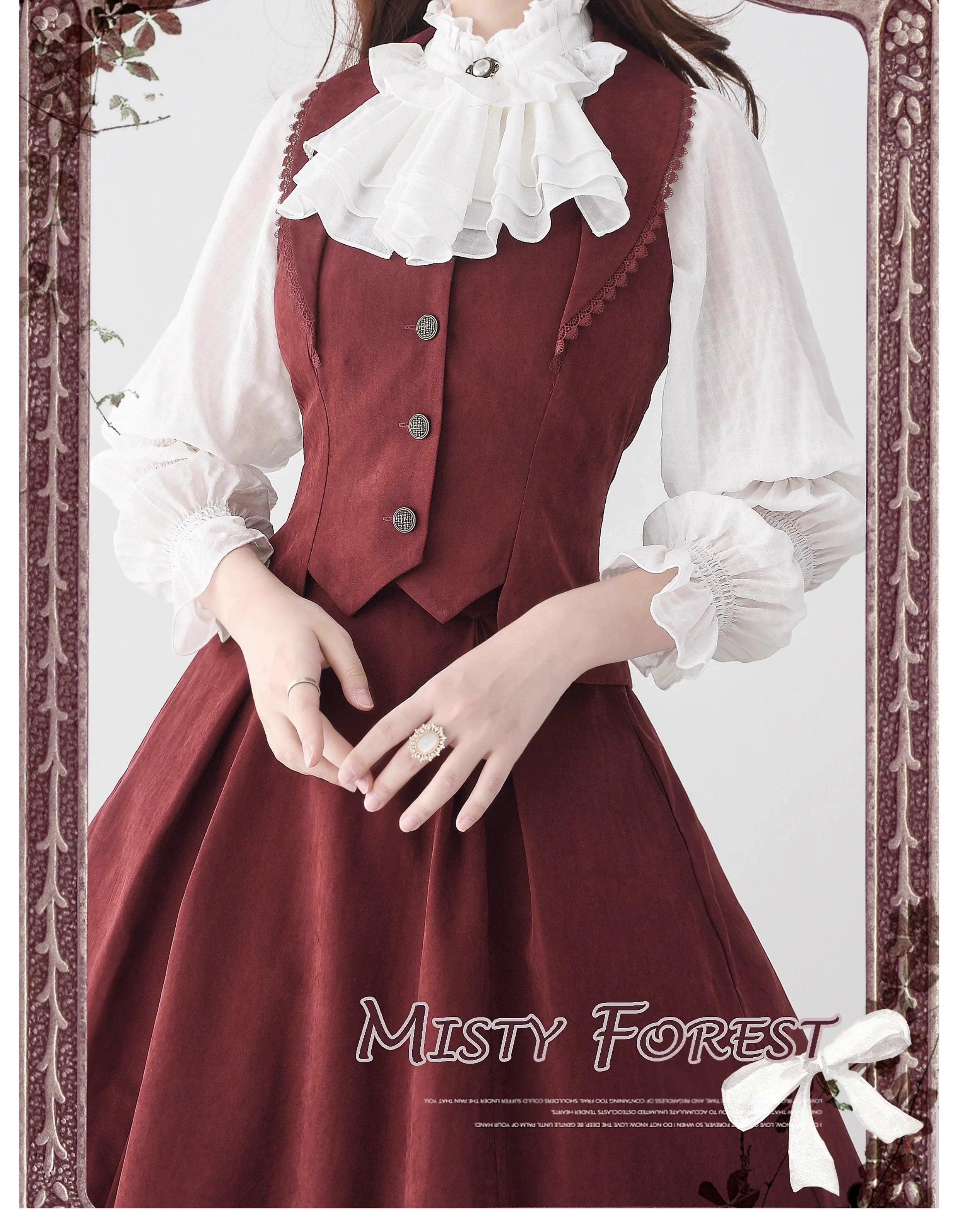 Classic Lolita A-Line Skirt, Button-Front Vest and White Blouse - image 28