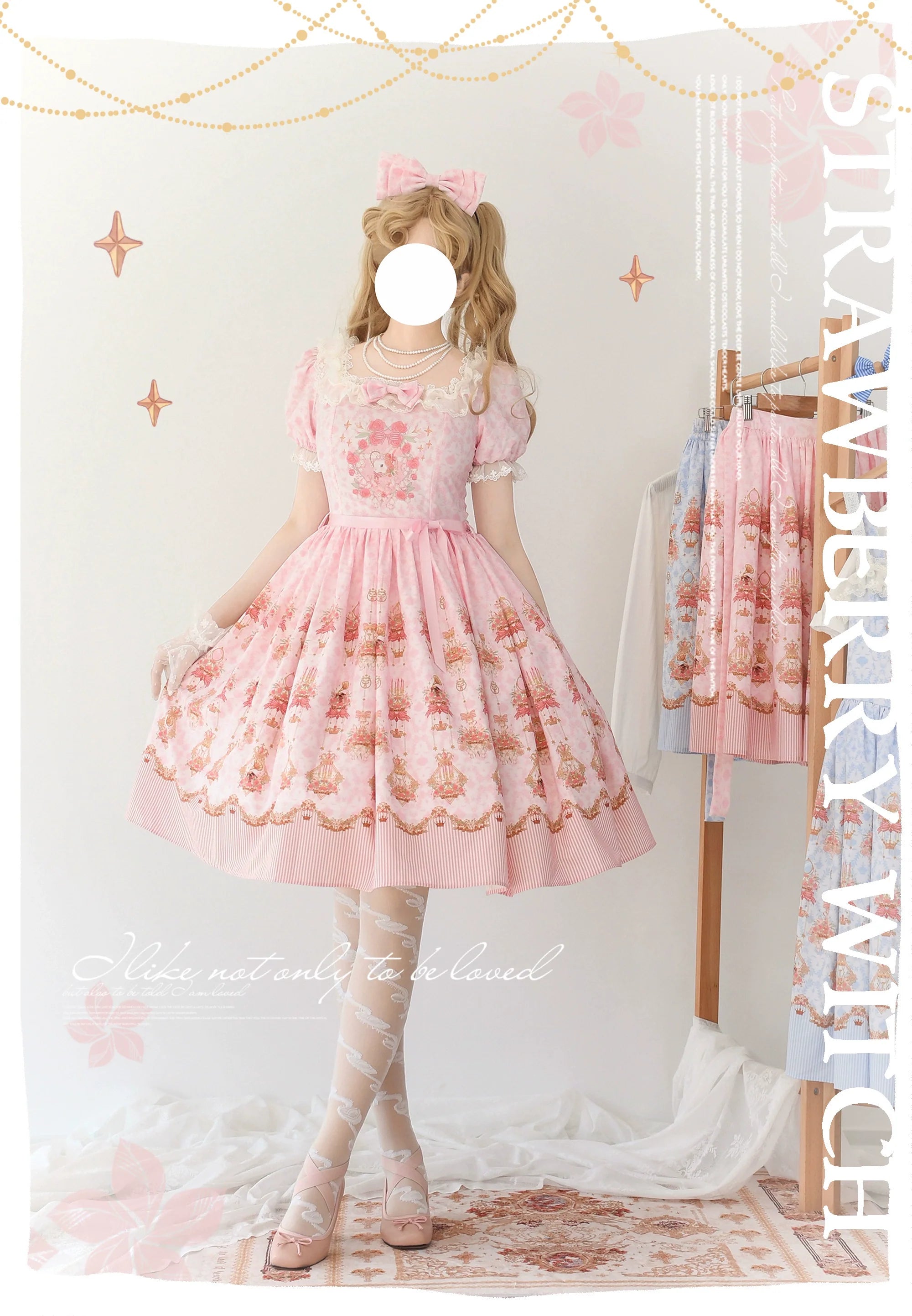 Rose Garden Bunny - Daily Lolita Rose Bunny Printing OP JSK Dress Set - image 3