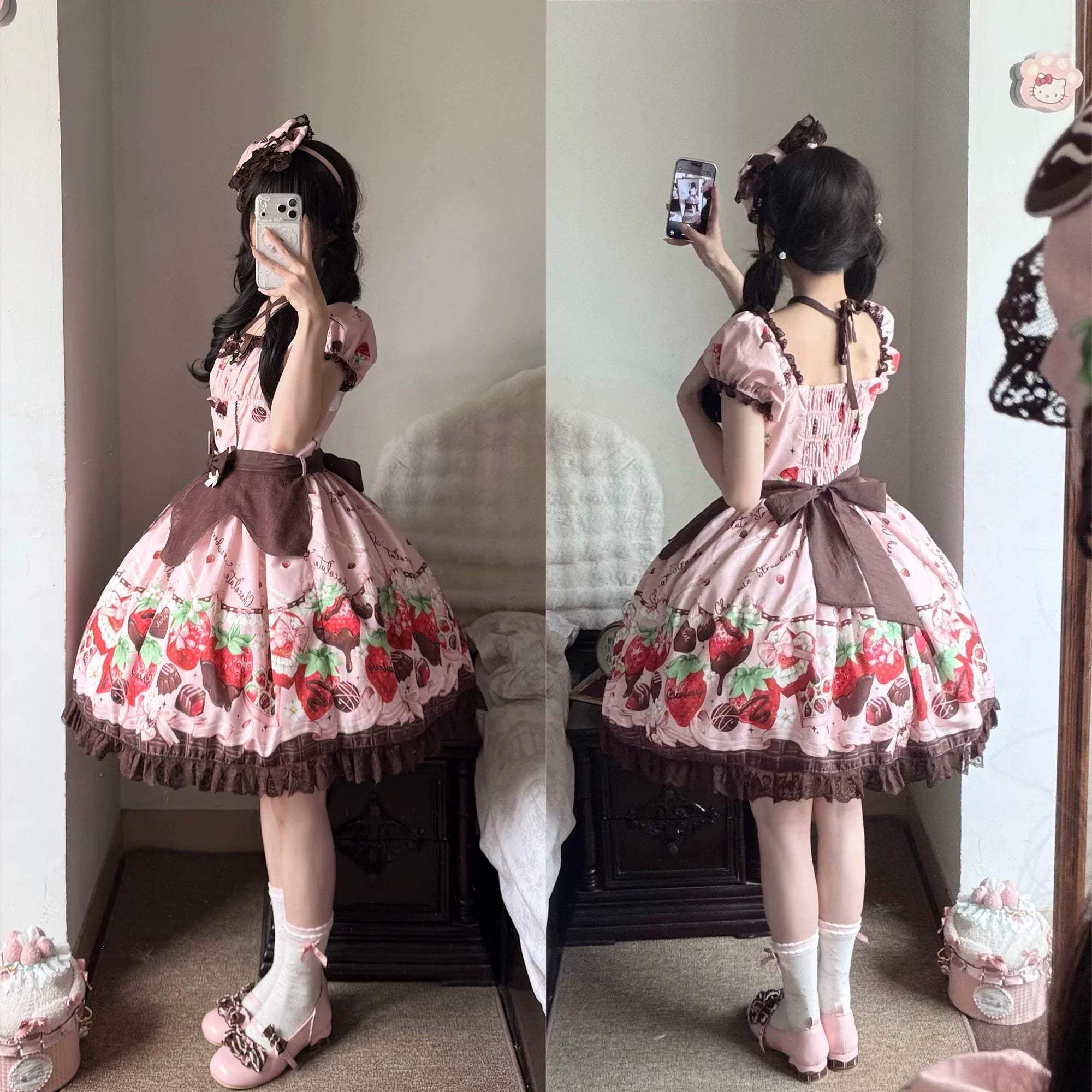 Strawberry Chocolate Lovers Sweet Lolita Embroidered Dress - image 32