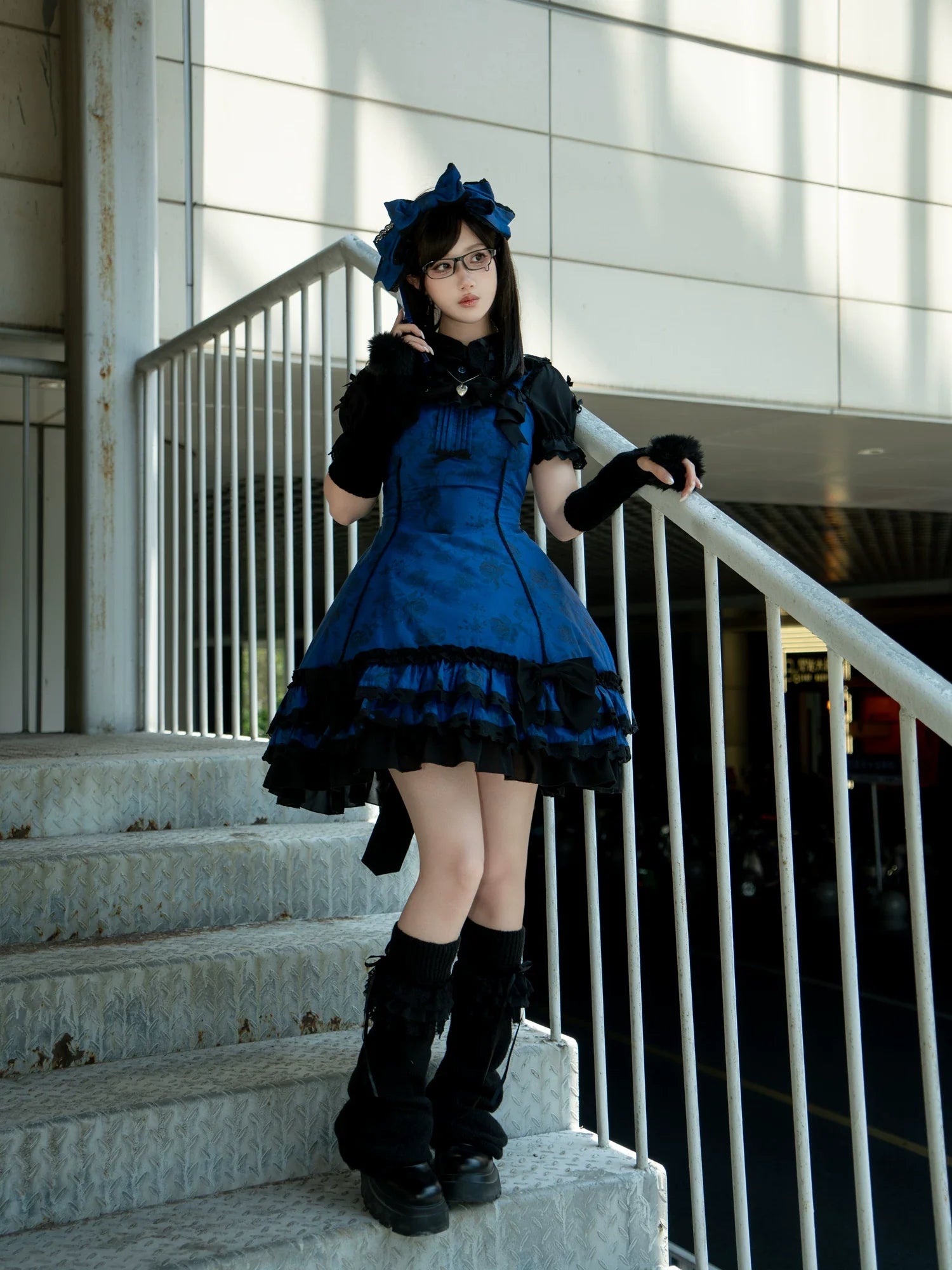 Bliss Bouquet - Cotton Old School Lolita Dress, Rose Print and Layered Hem and Accessories - image 18