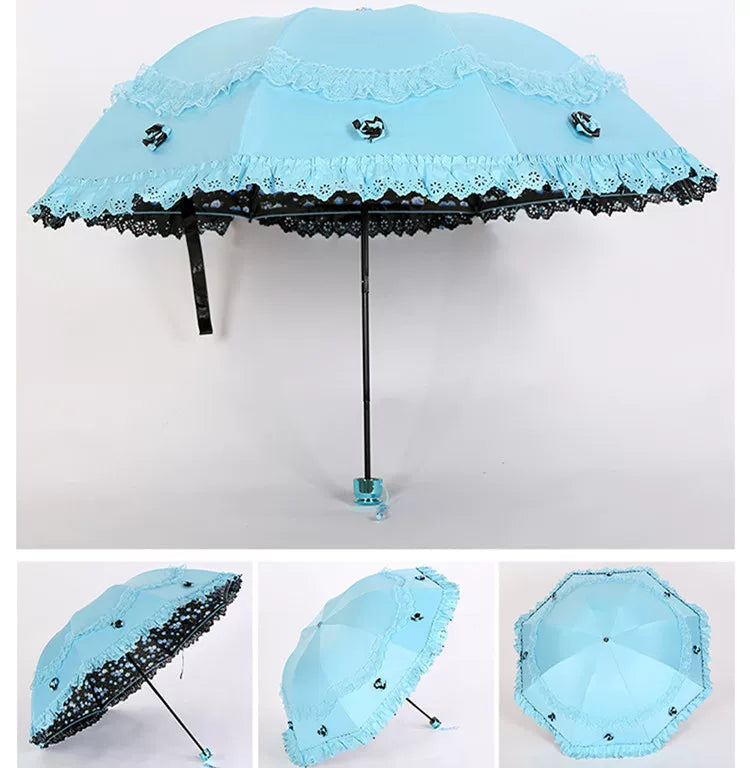 Foldable Lolita Parasol, Floral and Embroidery Detail - image 18