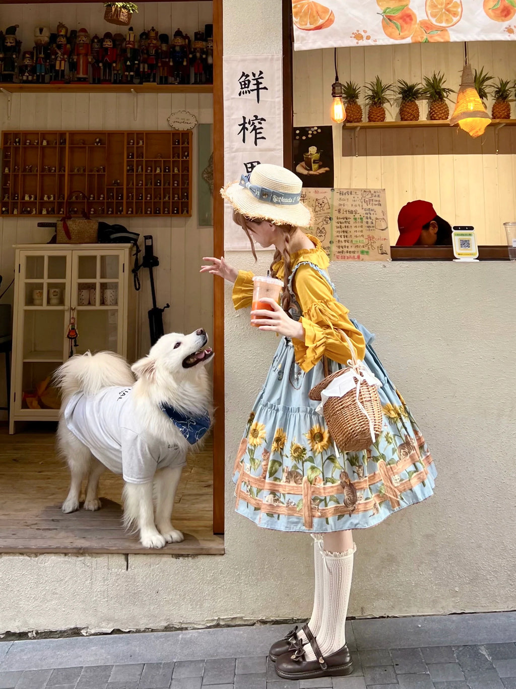 Cat and Sunflower - Sweet Lolita JSK, Cat and Sunflower Print - image 11