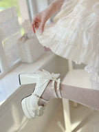 Puff Party - Elegant Lolita Chunky Heel Shoes with Bows and Straps - image 14
