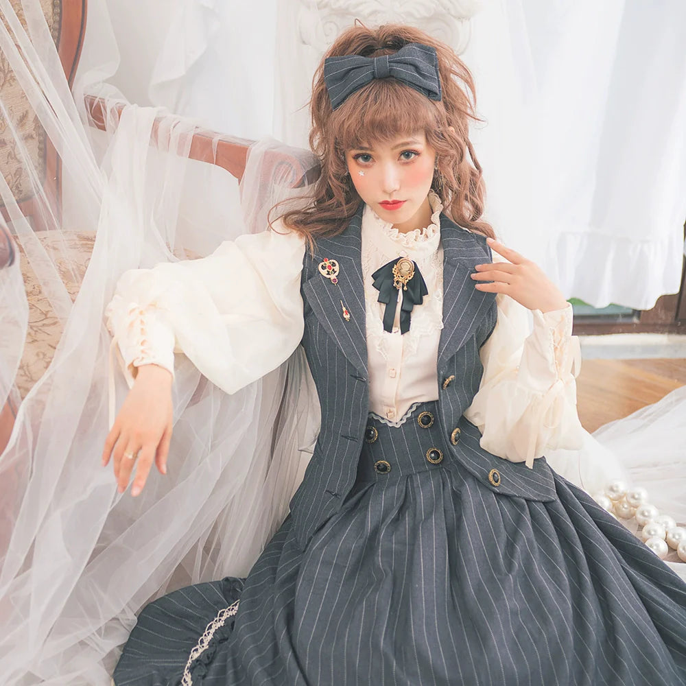 Rose Doll - Elegant Lolita Striped Fishbone Skirt - image 33