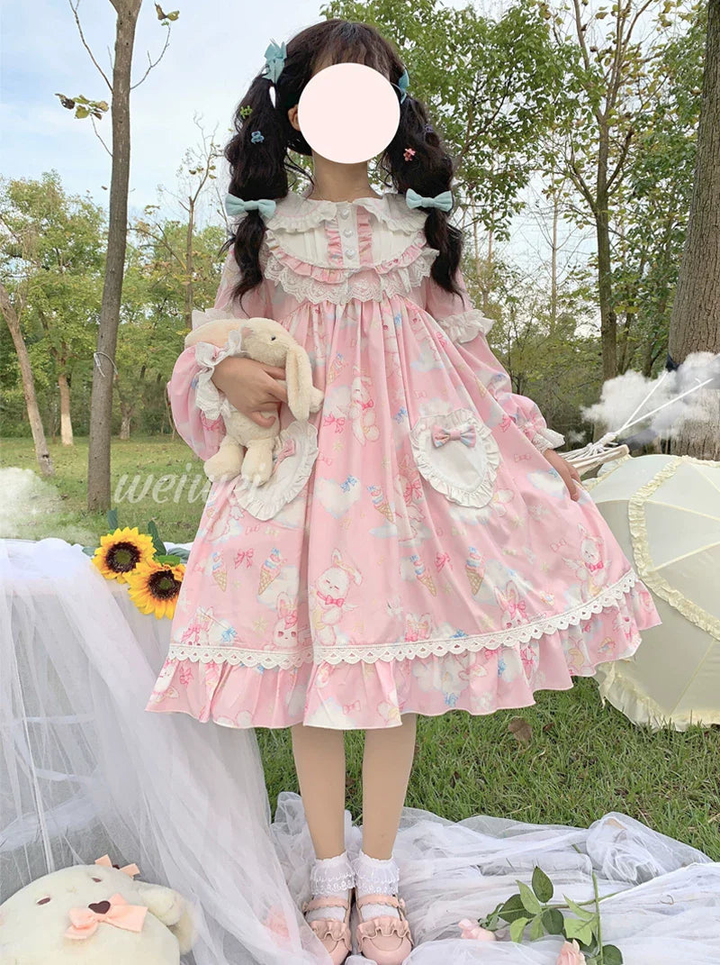 Sweet Soft Bunny - Printed Sweet Lolita OP Dress, Bunny Ears - image 1