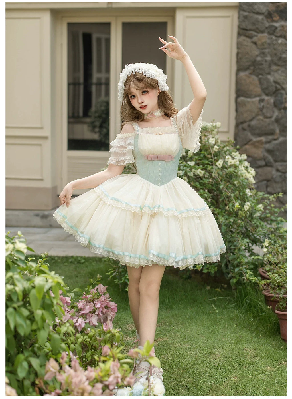 Sea Salt Soda - Classic Lolita Adjustable Corset JSK Dress, Tiered Tulle Hem - image 7