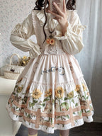 Cat and Sunflower - Sweet Lolita JSK, Cat and Sunflower Print - image 24