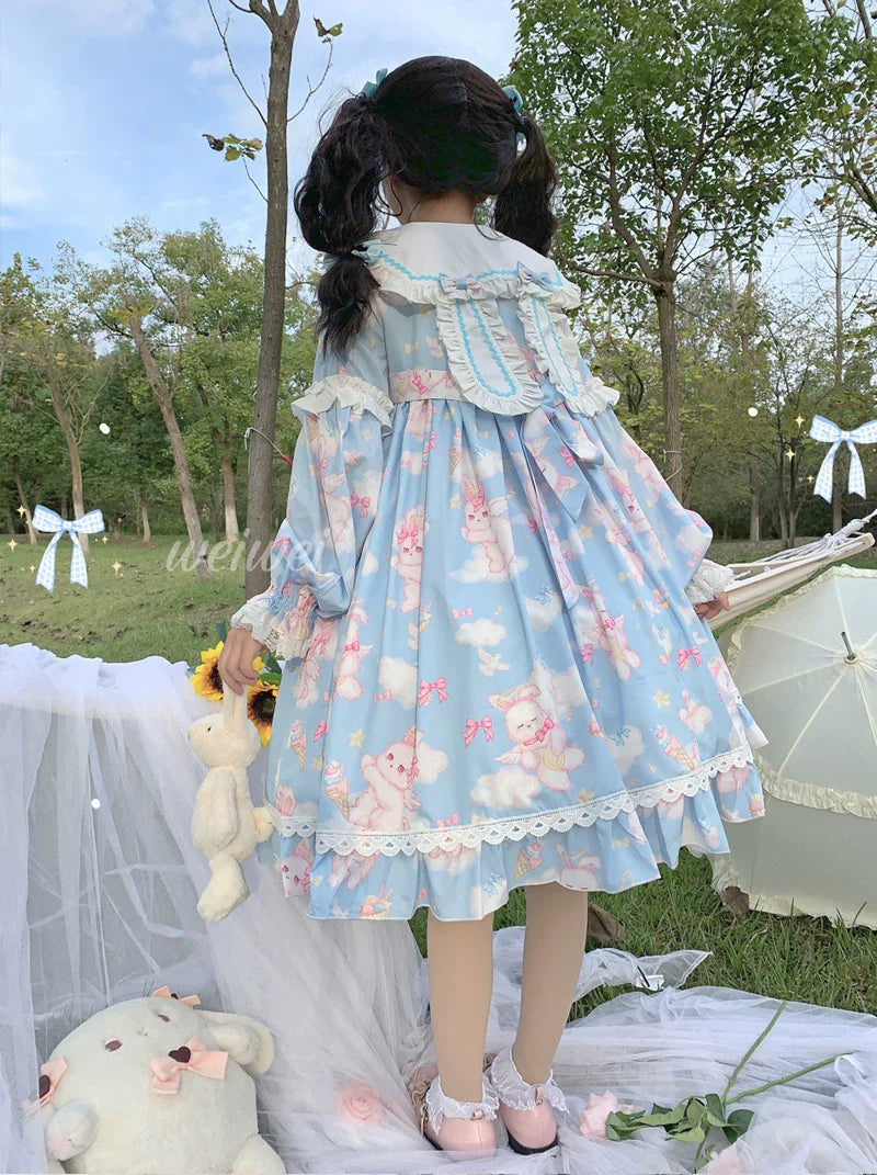 Sweet Soft Bunny - Printed Sweet Lolita OP Dress, Bunny Ears - image 2