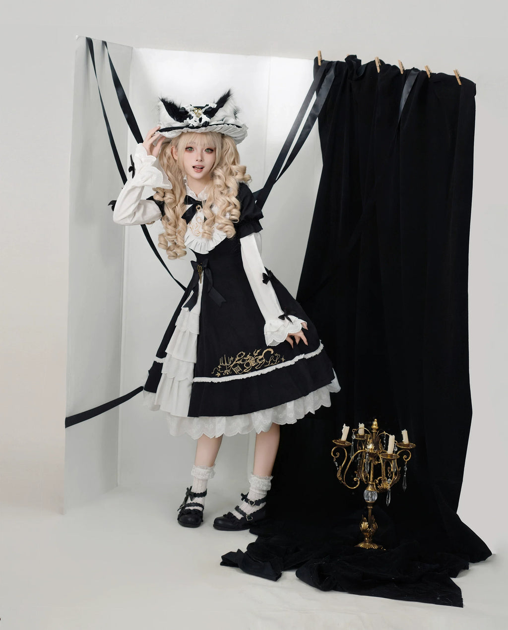 Sewing Magic Cat - Classic Lolita Six-Panel OP Dress with Embroidery and Accessories - image 8