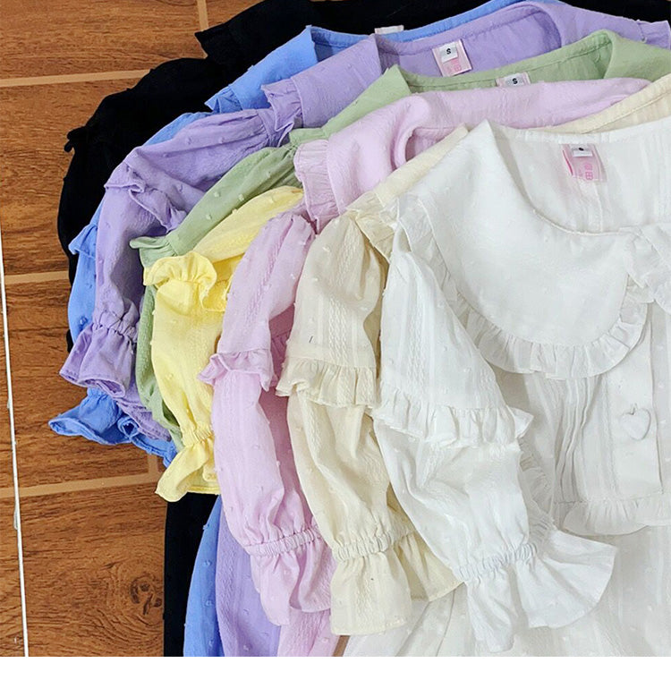 Plus Size Lolita Shirt Solid Color Short Sleeve Blouse - image 6