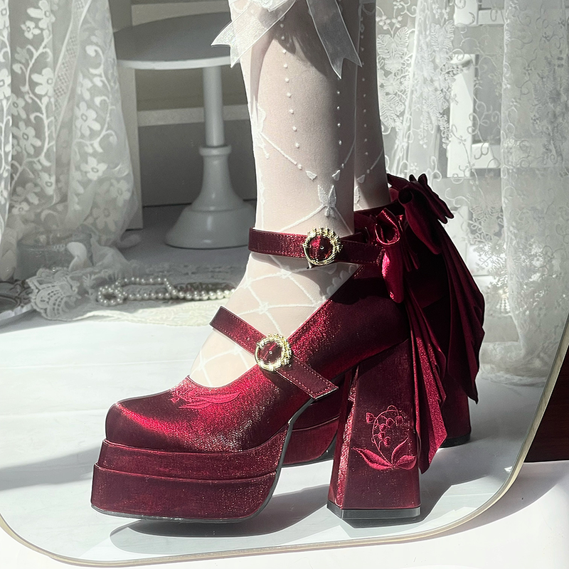 Floating Dream Lily - Elegant Lolita High Heel Shoes, Detachable Bow - image 5