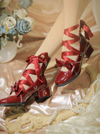 Muse Kiss - Elegant Lolita Shoes Lace-up Bow Heels Round Toe - image 1