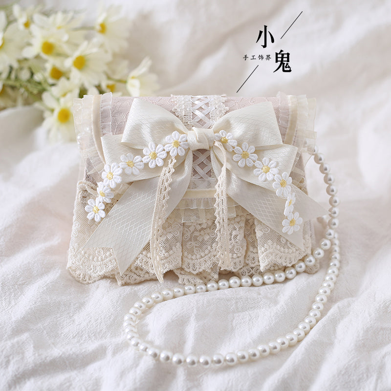 Elegant Lolita Bag Daisy Pearl Chain Lace Handbag - image 5