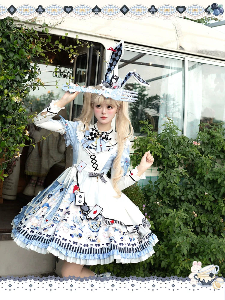 Alice - Kawaii Lolita OP Dress, Rabbit & Playing Card Motifs - image 12