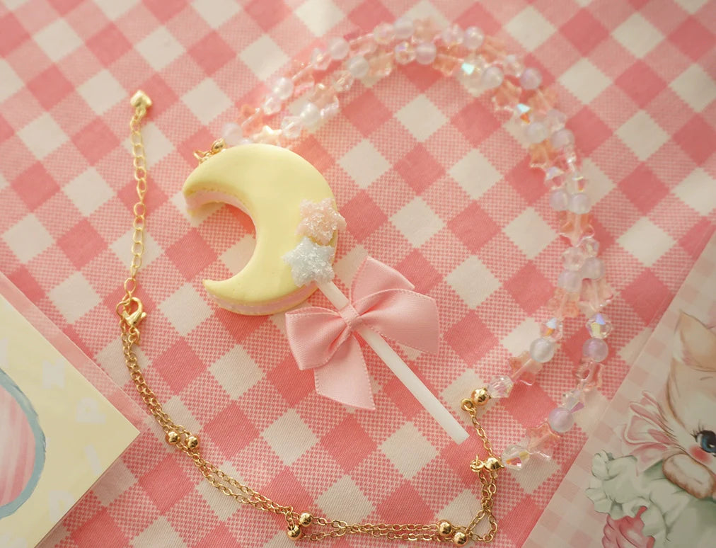 Kawaii Lolita Accessories Moon Lollipop Clay Necklace Ring - image 10