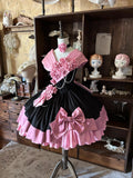 Casket Rose - Elegant Lolita Satin Corset Dress with 3D Pink Roses - image 1