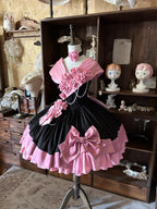 Casket Rose - Elegant Lolita Satin Corset Dress with 3D Pink Roses - image 1