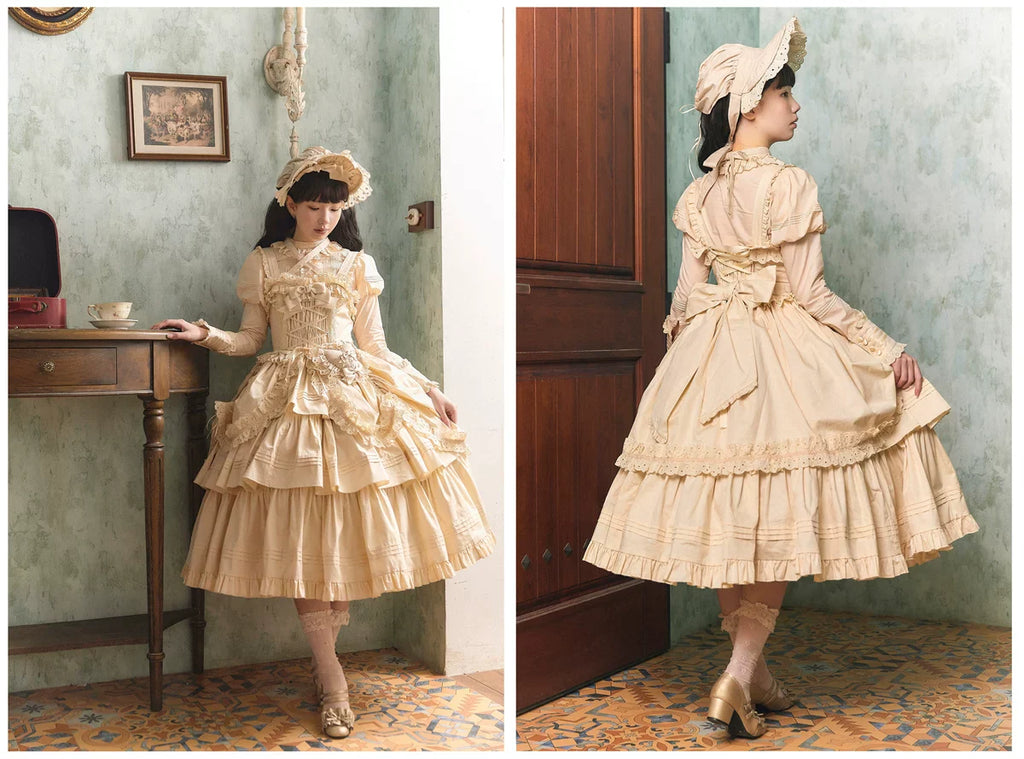 Cotton Gothic Lolita Long JSK, Drawn-up Hem - image 54