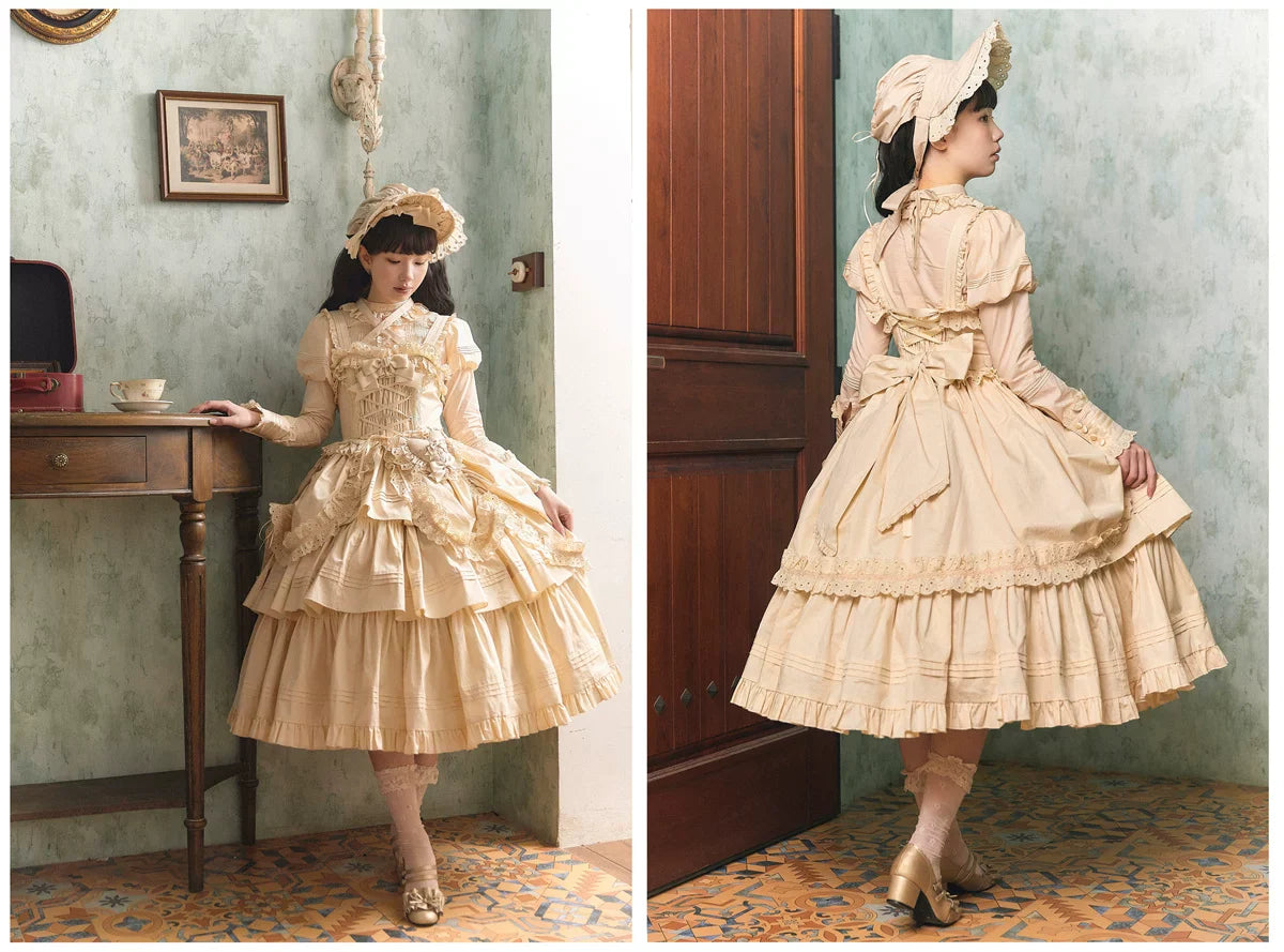 Cotton Gothic Lolita Long JSK, Drawn-up Hem - image 54