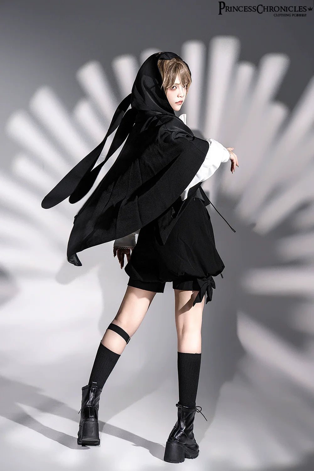 Rabbit Feather - Black Ouji Lolita Vest Shorts Suit Prince Cloak Set - image 15