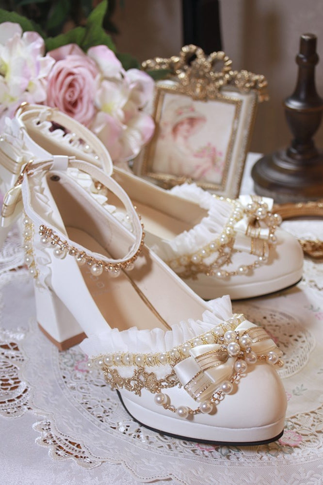 Handmade White Wedding Lolita Heel Shoes - image 6
