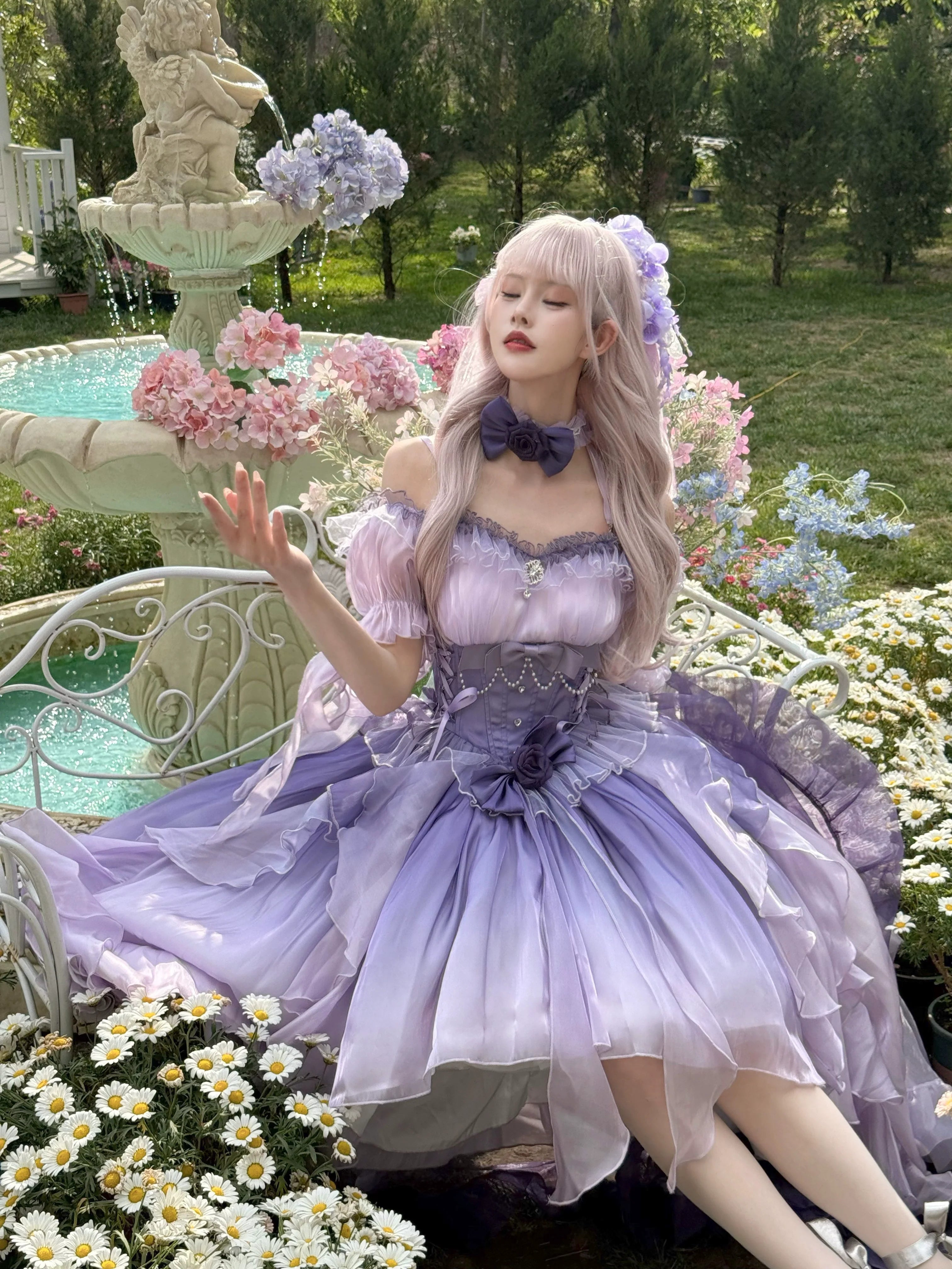 Midsummer Dream - Gradient Color Wedding Lolita JSK Dress Set, Fishbone Waist - image 9