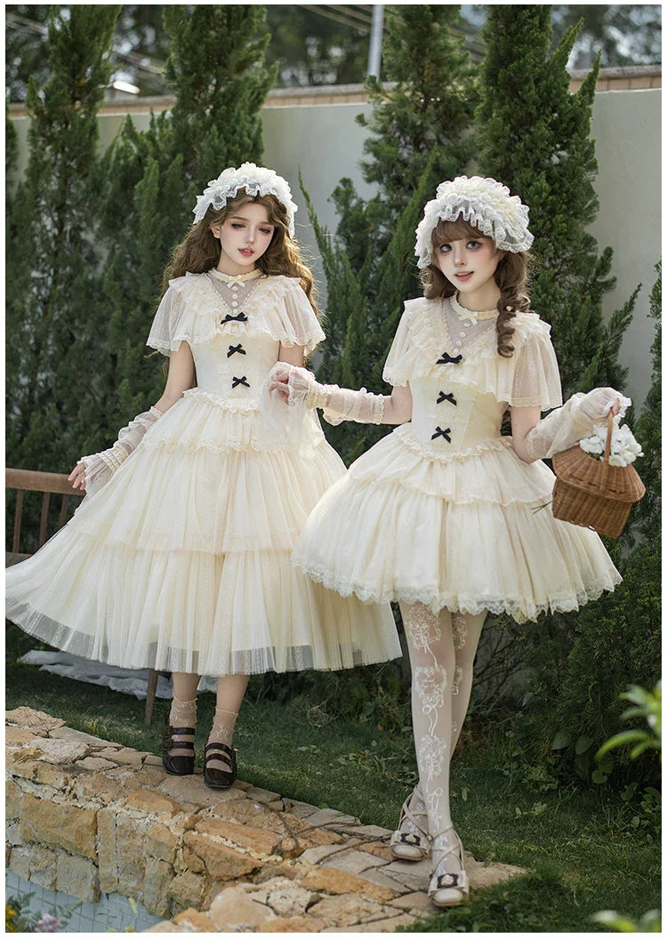 White Mist Promise - Classic Lolita Corset OP Set, Edwardian Collar & Tiered Hem - image 10