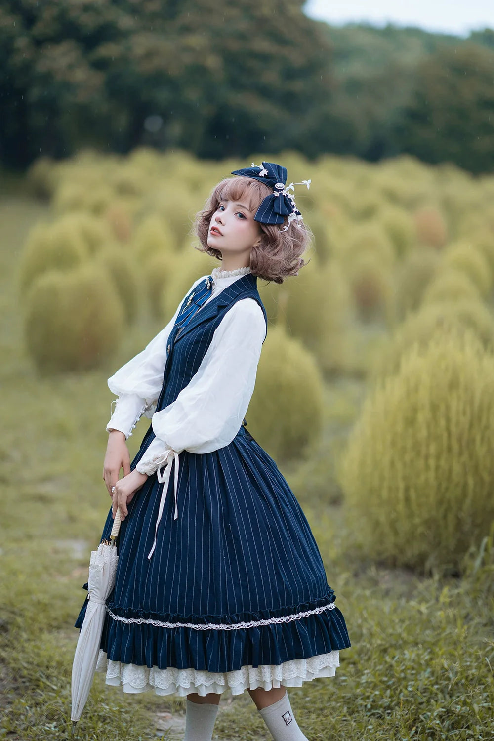 Rose Doll - Elegant Lolita Striped Fishbone Skirt - image 28
