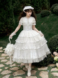 Morning Dew Lily - White Classic Lolita OP Dress, Tiered Skirt - image 1