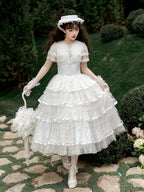 Morning Dew Lily - White Classic Lolita OP Dress, Tiered Skirt - image 1