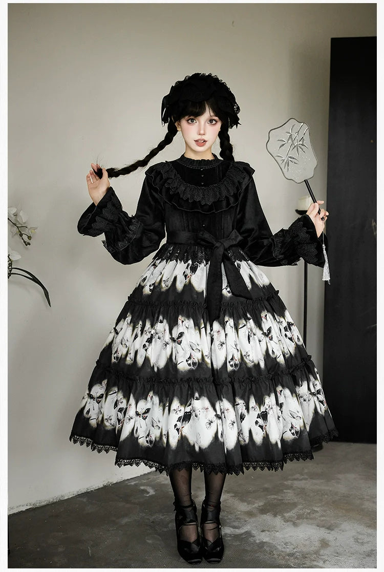 Dead Leaf Butterfly Gothic Lolita JSK and OP Dress Set - image 8