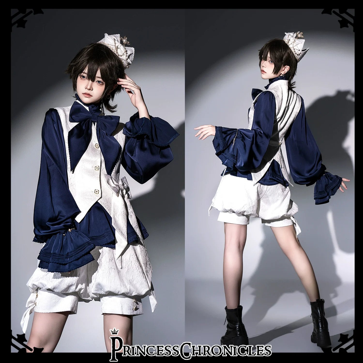 Rabbit Hunter - Ouji Lolita Shirt Sapphire Blue Long Sleeve Blouse - image 7