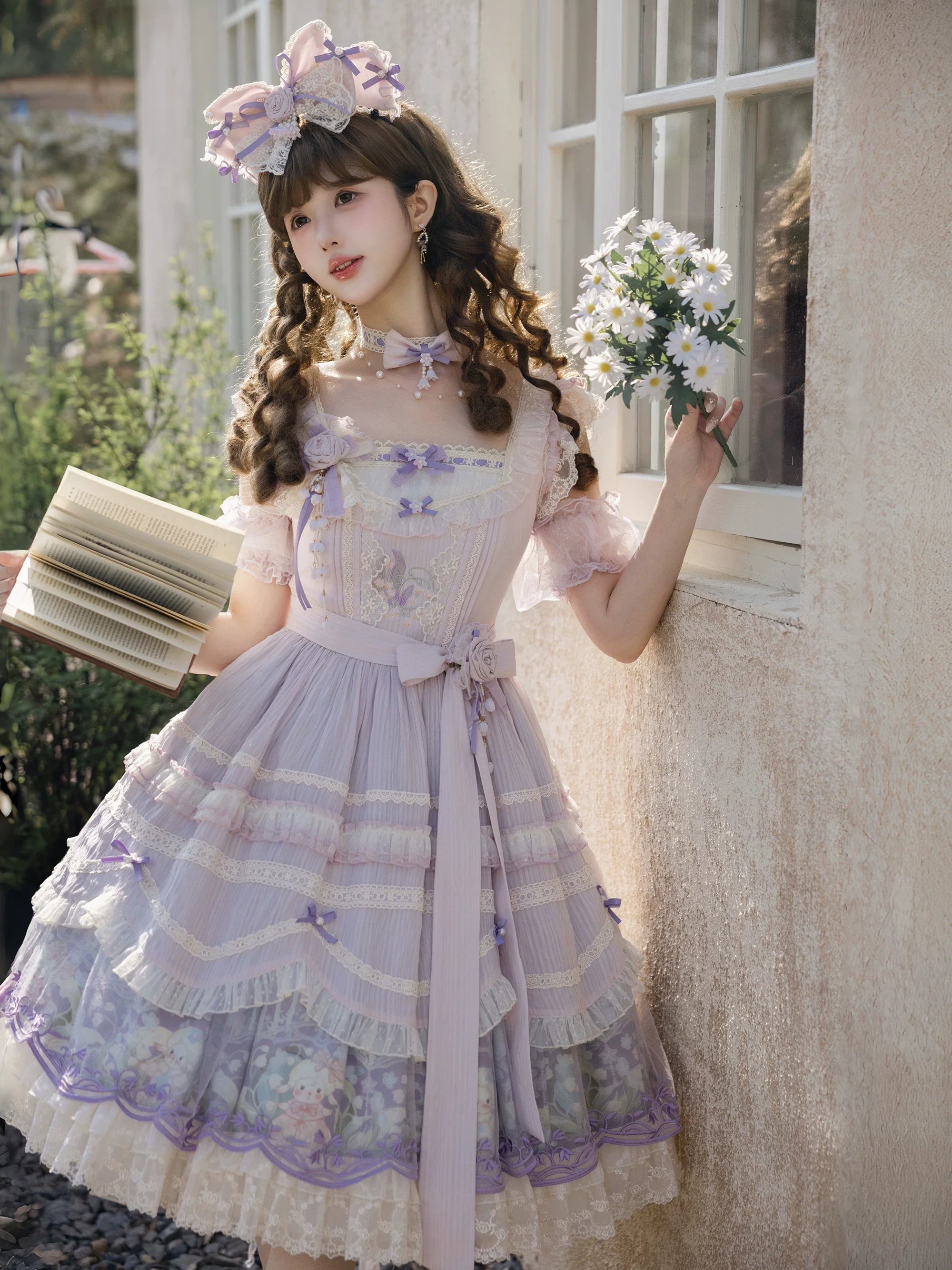 Lily of the Valley Lamb - Classic Lolita Tiered Hem JSK Dress with Embroidery - image 1