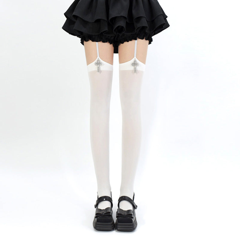 Wuxiaoliu Velvet Lolita Garter Stockings with Cross Pendants - image 2