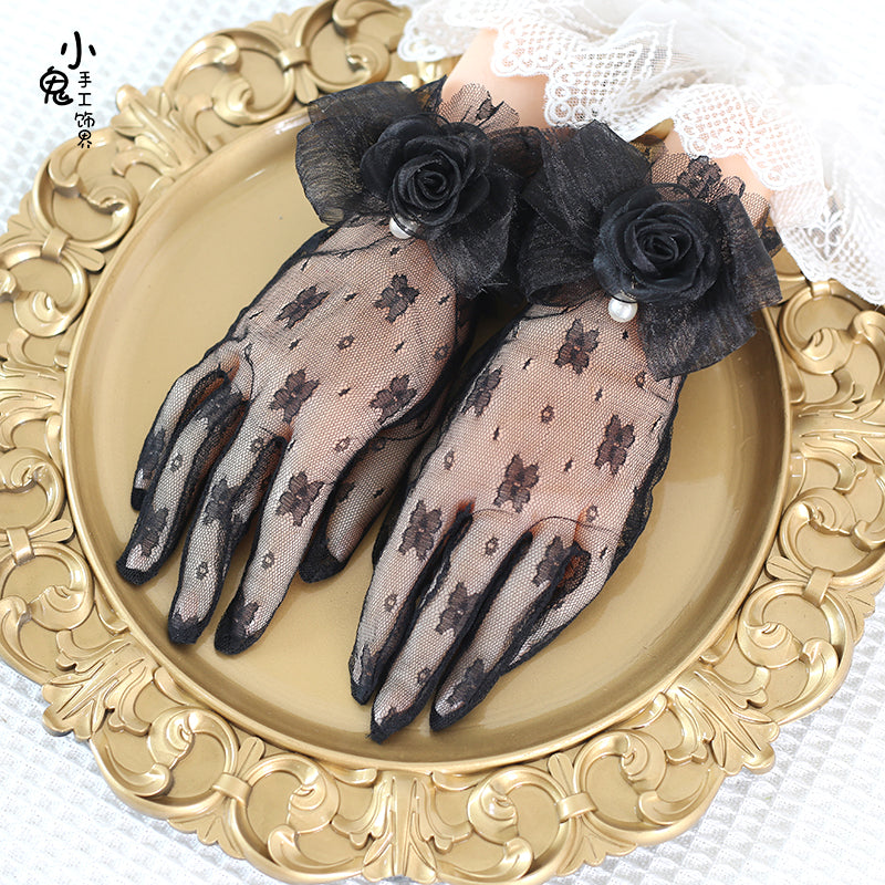 Lace Bowknot Flower Vintage Lolita Gloves - image 4