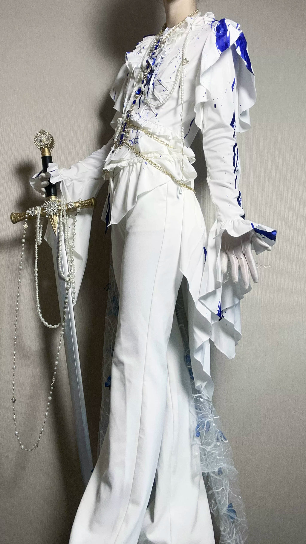 Echo of Deep Sea - Satin Ouji Lolita Trailing Blouse, Solid or Blood Stain Style - image 11