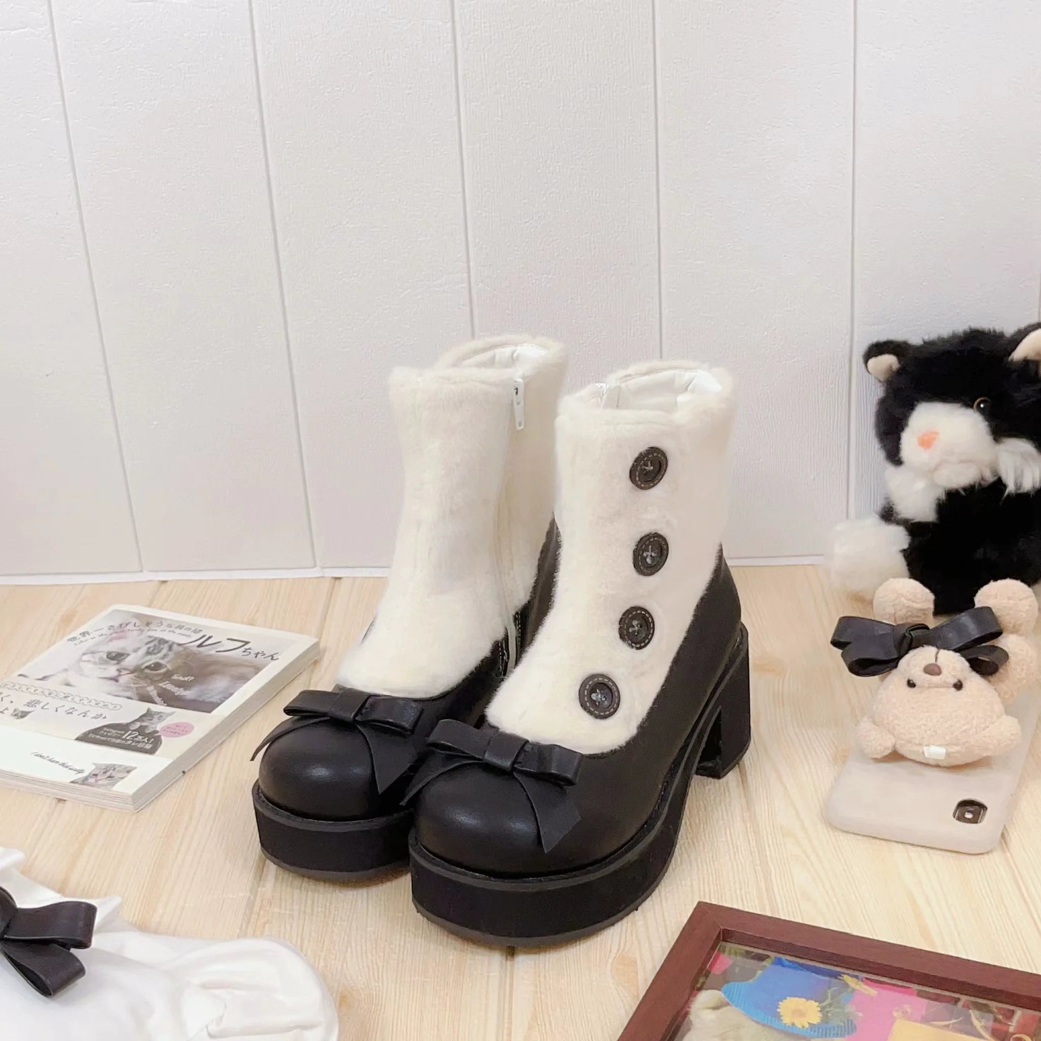 Winter Lolita Boots Fur Mary Jane Lolita Low Heel Shoes - image 84